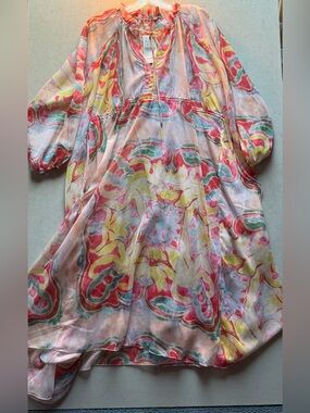 Unbranded Women’s Lightweight Floral Watercolor Dress in Pink and Yellow